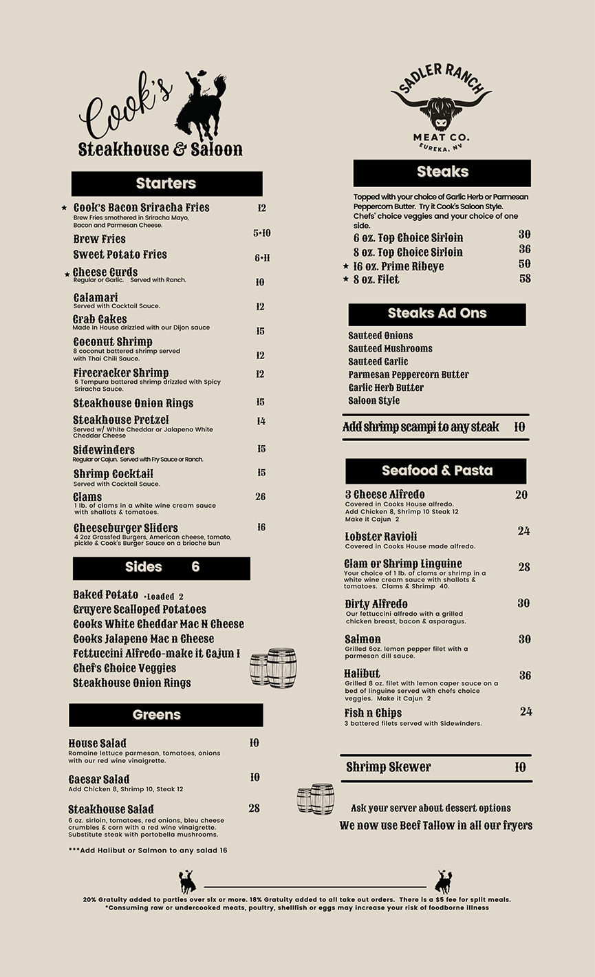 Steakhouse Menu Steakhouse Menu